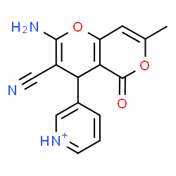 ChemSpider 2D Image | 3-(2-Amino-3-cyano-7-methyl-5-oxo-4H,5H-pyrano[4,3-b]pyran-4-yl)pyridinium | C15H12N3O3