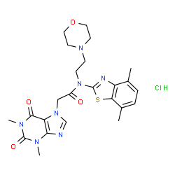 ChemSpider 2D Image | N-(4,7-Dimethyl-1,3-benzothiazol-2-yl)-2-(1,3-dimethyl-2,6-dioxo-1,2,3,6-tetrahydro-7H-purin-7-yl)-N-[2-(4-morpholinyl)ethyl]acetamide hydrochloride (1:1) | C24H30ClN7O4S