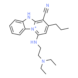 ChemSpider 2D Image | 4-Cyano-1-{[2-(diethylamino)ethyl]amino}-3-propyl-5H-pyrido[1,2-a][3,1]benzimidazol-10-ium | C21H28N5