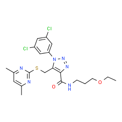 ChemSpider 2D Image | 1-(3,5-Dichlorophenyl)-5-{[(4,6-dimethyl-2-pyrimidinyl)sulfanyl]methyl}-N-(3-ethoxypropyl)-1H-1,2,3-triazole-4-carboxamide | C21H24Cl2N6O2S