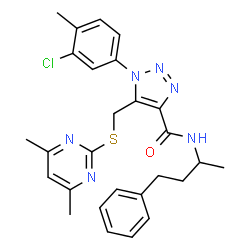 ChemSpider 2D Image | 1-(3-Chloro-4-methylphenyl)-5-{[(4,6-dimethyl-2-pyrimidinyl)sulfanyl]methyl}-N-(4-phenyl-2-butanyl)-1H-1,2,3-triazole-4-carboxamide | C27H29ClN6OS