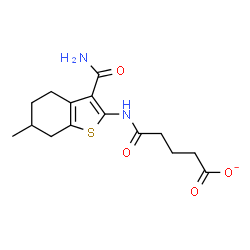ChemSpider 2D Image | 5-[(3-Carbamoyl-6-methyl-4,5,6,7-tetrahydro-1-benzothiophen-2-yl)amino]-5-oxopentanoate | C15H19N2O4S