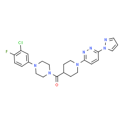 ChemSpider 2D Image | [4-(3-Chloro-4-fluorophenyl)-1-piperazinyl]{1-[6-(1H-pyrazol-1-yl)-3-pyridazinyl]-4-piperidinyl}methanone | C23H25ClFN7O