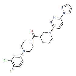 ChemSpider 2D Image | [4-(3-Chloro-4-fluorophenyl)-1-piperazinyl]{1-[6-(1H-pyrazol-1-yl)-3-pyridazinyl]-3-piperidinyl}methanone | C23H25ClFN7O