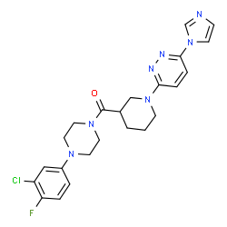 ChemSpider 2D Image | [4-(3-Chloro-4-fluorophenyl)-1-piperazinyl]{1-[6-(1H-imidazol-1-yl)-3-pyridazinyl]-3-piperidinyl}methanone | C23H25ClFN7O