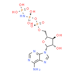 ChemSpider 2D Image | 9-{5-O-[(S)-Hydroxy{[(R)-hydroxy(phosphonoamino)phosphoryl]oxy}phosphoryl]-beta-D-arabinofuranosyl}-9H-purin-6-amine | C10H17N6O12P3