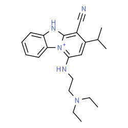 ChemSpider 2D Image | 4-Cyano-1-{[2-(diethylamino)ethyl]amino}-3-isopropyl-5H-pyrido[1,2-a][3,1]benzimidazol-10-ium | C21H28N5