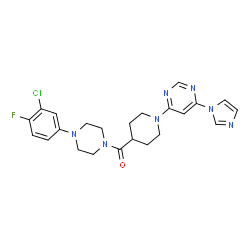 ChemSpider 2D Image | [4-(3-Chloro-4-fluorophenyl)-1-piperazinyl]{1-[6-(1H-imidazol-1-yl)-4-pyrimidinyl]-4-piperidinyl}methanone | C23H25ClFN7O