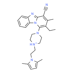 ChemSpider 2D Image | 4-(4-Cyano-2-ethyl-3-methylpyrido[1,2-a]benzimidazol-1-yl)-1-[2-(2,5-dimethyl-1H-pyrrol-1-yl)ethyl]piperazin-1-ium | C27H33N6