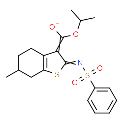 ChemSpider 2D Image | Isopropoxy{6-methyl-2-[(phenylsulfonyl)imino]-4,5,6,7-tetrahydro-1-benzothiophen-3(2H)-ylidene}methanolate | C19H22NO4S2