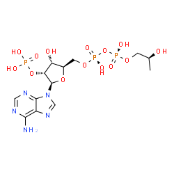 ChemSpider 2D Image | 5'-O-[(R)-Hydroxy({(R)-hydroxy[(2S)-2-hydroxypropoxy]phosphoryl}oxy)phosphoryl]adenosine 2'-(dihydrogen phosphate) | C13H22N5O14P3
