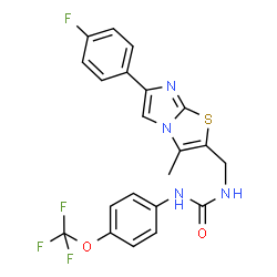 ChemSpider 2D Image | 1-{[6-(4-Fluorophenyl)-3-methylimidazo[2,1-b][1,3]thiazol-2-yl]methyl}-3-[4-(trifluoromethoxy)phenyl]urea | C21H16F4N4O2S