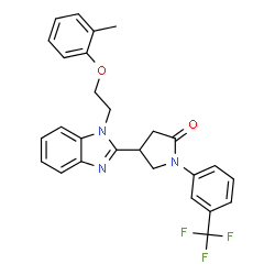 ChemSpider 2D Image | 4-{1-[2-(2-Methylphenoxy)ethyl]-1H-benzimidazol-2-yl}-1-[3-(trifluoromethyl)phenyl]-2-pyrrolidinone | C27H24F3N3O2