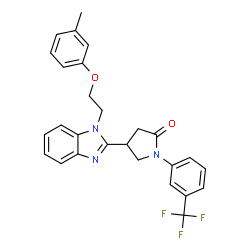 ChemSpider 2D Image | 4-{1-[2-(3-Methylphenoxy)ethyl]-1H-benzimidazol-2-yl}-1-[3-(trifluoromethyl)phenyl]-2-pyrrolidinone | C27H24F3N3O2
