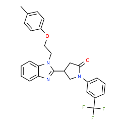ChemSpider 2D Image | 4-{1-[2-(4-Methylphenoxy)ethyl]-1H-benzimidazol-2-yl}-1-[3-(trifluoromethyl)phenyl]-2-pyrrolidinone | C27H24F3N3O2