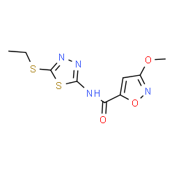 ChemSpider 2D Image | N-[5-(Ethylsulfanyl)-1,3,4-thiadiazol-2-yl]-3-methoxy-1,2-oxazole-5-carboxamide | C9H10N4O3S2