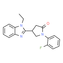 ChemSpider 2D Image | 4-(1-Ethyl-1H-benzimidazol-2-yl)-1-(2-fluorophenyl)-2-pyrrolidinone | C19H18FN3O