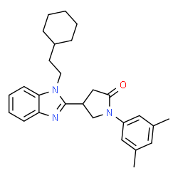 ChemSpider 2D Image | 4-[1-(2-Cyclohexylethyl)-1H-benzimidazol-2-yl]-1-(3,5-dimethylphenyl)-2-pyrrolidinone | C27H33N3O