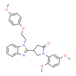 ChemSpider 2D Image | 1-(2,5-Dimethoxyphenyl)-4-{1-[2-(4-methoxyphenoxy)ethyl]-1H-benzimidazol-2-yl}-2-pyrrolidinone | C28H29N3O5