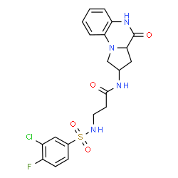 ChemSpider 2D Image | N~3~-[(3-Chloro-4-fluorophenyl)sulfonyl]-N-(4-oxo-1,2,3,3a,4,5-hexahydropyrrolo[1,2-a]quinoxalin-2-yl)-beta-alaninamide | C20H20ClFN4O4S
