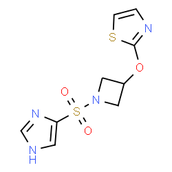 ChemSpider 2D Image | 2-{[1-(1H-Imidazol-4-ylsulfonyl)-3-azetidinyl]oxy}-1,3-thiazole | C9H10N4O3S2