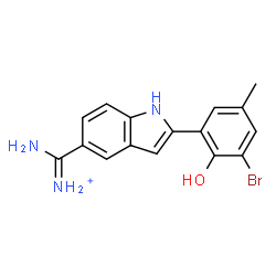 ChemSpider 2D Image | Amino[2-(3-bromo-2-hydroxy-5-methylphenyl)-1H-indol-5-yl]methaniminium | C16H15BrN3O