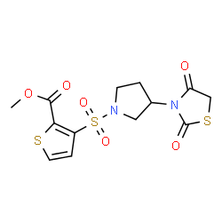 ChemSpider 2D Image | Methyl 3-{[3-(2,4-dioxo-1,3-thiazolidin-3-yl)-1-pyrrolidinyl]sulfonyl}-2-thiophenecarboxylate | C13H14N2O6S3