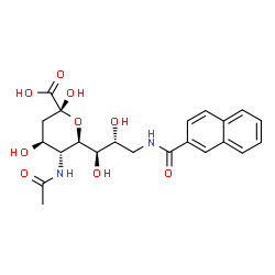 ChemSpider 2D Image | (6R)-5-Acetamido-3,5-dideoxy-6-[(1R,2R)-1,2-dihydroxy-3-(2-naphthoylamino)propyl]-beta-L-threo-hex-2-ulopyranosonic acid | C22H26N2O9