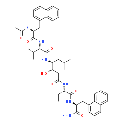 ChemSpider 2D Image | 4-[2-(2-ACETYLAMINO-3-NAPHTALEN-1-YL-PROPIONYLAMINO)-4-METHYL-PENTANOYLAMINO]-3-HYDROXY-6-METHYL-HEPTANOIC ACID [1-(1-CARBAMOYL-2-NAPHTHALEN-1-YL-ETHYLCARBAMOYL)-PROPYL]-AMIDE | C45H58N6O7