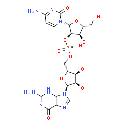 ChemSpider 2D Image | [(2R,3S,4R,5R)-5-(2-Amino-6-oxo-3,6-dihydro-9H-purin-9-yl)-3,4-dihydroxytetrahydro-2-furanyl]methyl (2R,3R,4R,5R)-2-(4-amino-2-oxo-1(2H)-pyrimidinyl)-4-hydroxy-5-(hydroxymethyl)tetrahydro-3-furanyl hy
drogen (R)-phosphate | C19H25N8O12P