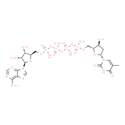 ChemSpider 2D Image | [(2R,3S,4R,5R)-5-(6-aminopurin-9-yl)-3,4-dihydroxy-tetrahydrofuran-2-yl]methyl [hydroxy-[hydroxy-[hydroxy-[[(2R,3S,5R)-3-hydroxy-5-(5-methyl-2,4-dioxo-pyrimidin-1-yl)tetrahydrofuran-2-yl]methoxy]phosphoryl]oxy-phosphoryl]oxy-phosphoryl] hydrogen phosphate | C20H29N7O20P4