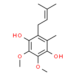 ChemSpider 2D Image | 2,3-Dimethoxy-5-methyl-6-(3-methyl-2-buten-1-yl)-1,4-benzenediol | C14H20O4