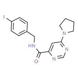 ChemSpider 2D Image | N-(4-Iodobenzyl)-6-(1-pyrrolidinyl)-4-pyrimidinecarboxamide | C16H17IN4O