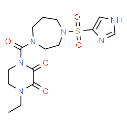 ChemSpider 2D Image | 1-Ethyl-4-{[4-(1H-imidazol-4-ylsulfonyl)-1,4-diazepan-1-yl]carbonyl}-2,3-piperazinedione | C15H22N6O5S