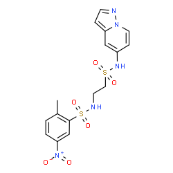 ChemSpider 2D Image | 2-Methyl-5-nitro-N-[2-(pyrazolo[1,5-a]pyridin-5-ylsulfamoyl)ethyl]benzenesulfonamide | C16H17N5O6S2