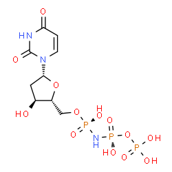 ChemSpider 2D Image | 2'-Deoxy-5'-O-[(R)-hydroxy{[(S)-hydroxy(phosphonooxy)phosphoryl]amino}phosphoryl]uridine | C9H16N3O13P3