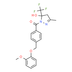 ChemSpider 2D Image | [5-Hydroxy-3-methyl-5-(trifluoromethyl)-4,5-dihydro-1H-pyrazol-1-yl]{4-[(2-methoxyphenoxy)methyl]phenyl}methanone | C20H19F3N2O4