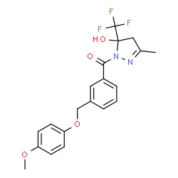 ChemSpider 2D Image | [5-Hydroxy-3-methyl-5-(trifluoromethyl)-4,5-dihydro-1H-pyrazol-1-yl]{3-[(4-methoxyphenoxy)methyl]phenyl}methanone | C20H19F3N2O4