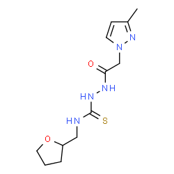 ChemSpider 2D Image | 2-[(3-Methyl-1H-pyrazol-1-yl)acetyl]-N-(tetrahydro-2-furanylmethyl)hydrazinecarbothioamide | C12H19N5O2S