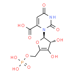 ChemSpider 2D Image | 3-{(2R,3R)-3,4-Dihydroxy-5-[(phosphonooxy)methyl]-2,3-dihydro-2-furanyl}-2,6-dioxo-1,2,3,6-tetrahydro-4-pyrimidinecarboxylic acid | C10H11N2O11P