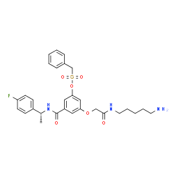 ChemSpider 2D Image | 3-{2-[(5-Aminopentyl)amino]-2-oxoethoxy}-5-{[(1R)-1-(4-fluorophenyl)ethyl]carbamoyl}phenyl phenylmethanesulfonate | C29H34FN3O6S