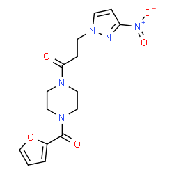 ChemSpider 2D Image | 1-[4-(2-Furoyl)-1-piperazinyl]-3-(3-nitro-1H-pyrazol-1-yl)-1-propanone | C15H17N5O5