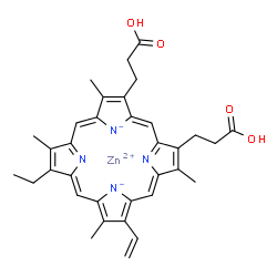 ChemSpider 2D Image | Zinc 2,18-bis(2-carboxyethyl)-8-ethyl-3,7,12,17-tetramethyl-13-vinylporphine-21,23-diide | C34H34N4O4Zn
