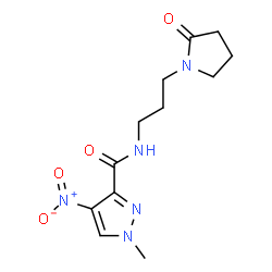 ChemSpider 2D Image | 1-Methyl-4-nitro-N-[3-(2-oxo-1-pyrrolidinyl)propyl]-1H-pyrazole-3-carboxamide | C12H17N5O4