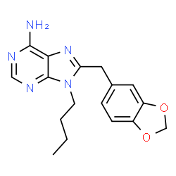 ChemSpider 2D Image | 8-BENZO[1,3]DIOXOL-,5-YLMETHYL-9-BUTYL-9H- | C17H19N5O2