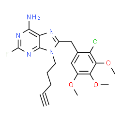 ChemSpider 2D Image | 8-(2-Chloro-3,4,5-trimethoxybenzyl)-2-fluoro-9-(4-pentyn-1-yl)-9H-purin-6-amine | C20H21ClFN5O3