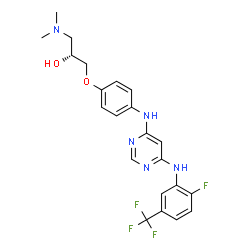 ChemSpider 2D Image | (2R)-1-(Dimethylamino)-3-{4-[(6-{[2-fluoro-5-(trifluoromethyl)phenyl]amino}-4-pyrimidinyl)amino]phenoxy}-2-propanol | C22H23F4N5O2