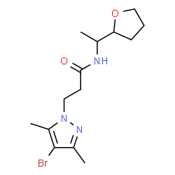 ChemSpider 2D Image | 3-(4-Bromo-3,5-dimethyl-1H-pyrazol-1-yl)-N-[1-(tetrahydro-2-furanyl)ethyl]propanamide | C14H22BrN3O2