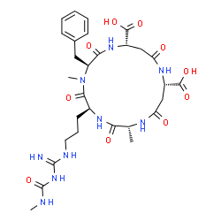 ChemSpider 2D Image | (2R,5S,8S,11S,15S)-8-Benzyl-2,7-dimethyl-5-{3-[N'-(methylcarbamoyl)carbamimidamido]propyl}-3,6,9,13,17-pentaoxo-1,4,7,10,14-pentaazacycloheptadecane-11,15-dicarboxylic acid | C29H41N9O10
