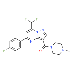 ChemSpider 2D Image | [7-(Difluoromethyl)-5-(4-fluorophenyl)pyrazolo[1,5-a]pyrimidin-3-yl](4-methyl-1-piperazinyl)methanone | C19H18F3N5O